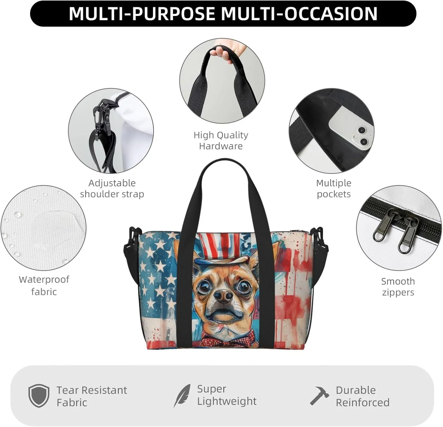 Chinese Chongqing Dog print Travel Duffel Bag, Sports Tote Gym Bag, Swim Pool Bag Large Shoulder Tote Bag for Beach Weekender