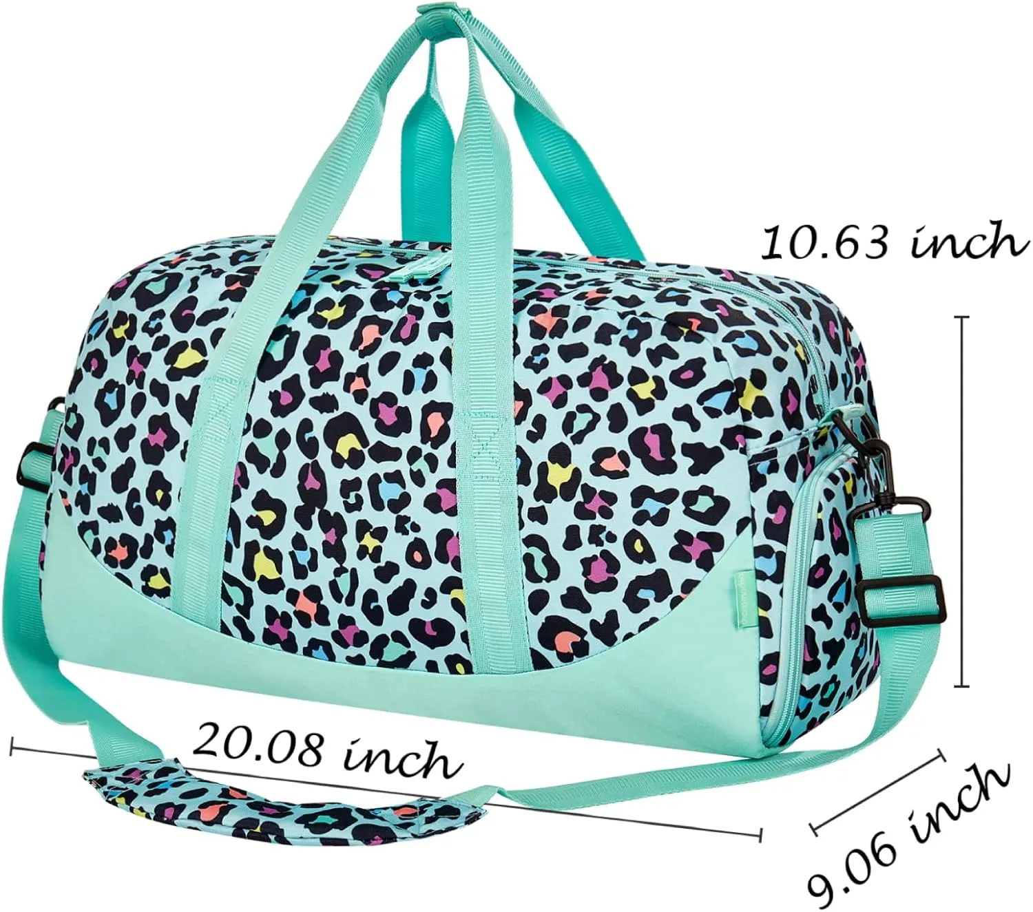 Choco Mocha Kids Duffle Bag Girls - Cheetah Weekender Overnight Bags for Girl Ages 9-12, Teal