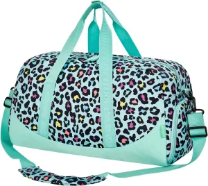 Choco Mocha Kids Duffle Bag Girls - Cheetah Weekender Overnight Bags for Girl Ages 9-12, Teal