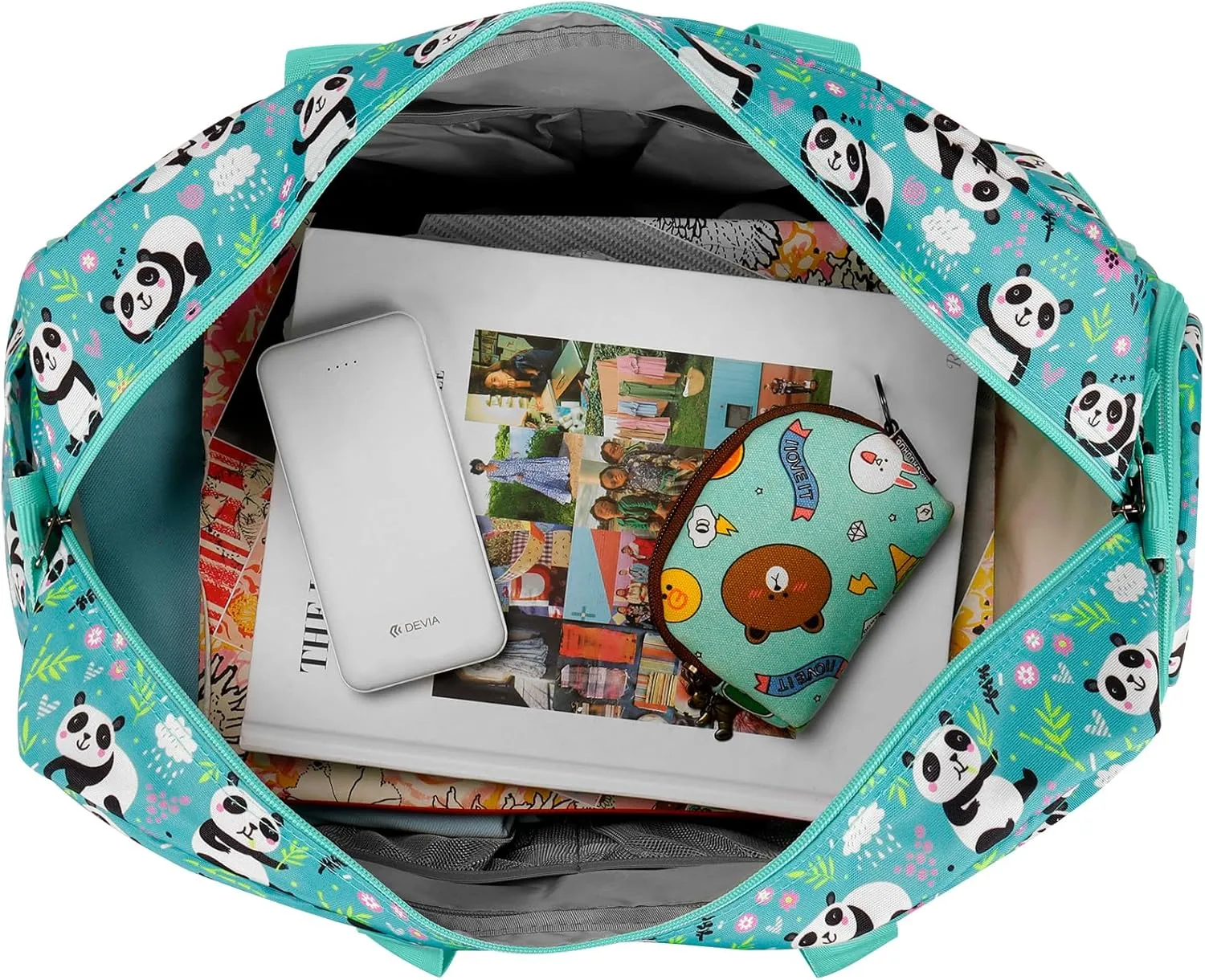 Choco Mocha Kids Duffle Bag Girls - Panda Weekender Overnight Bags for Girl Ages 9-12, Blue