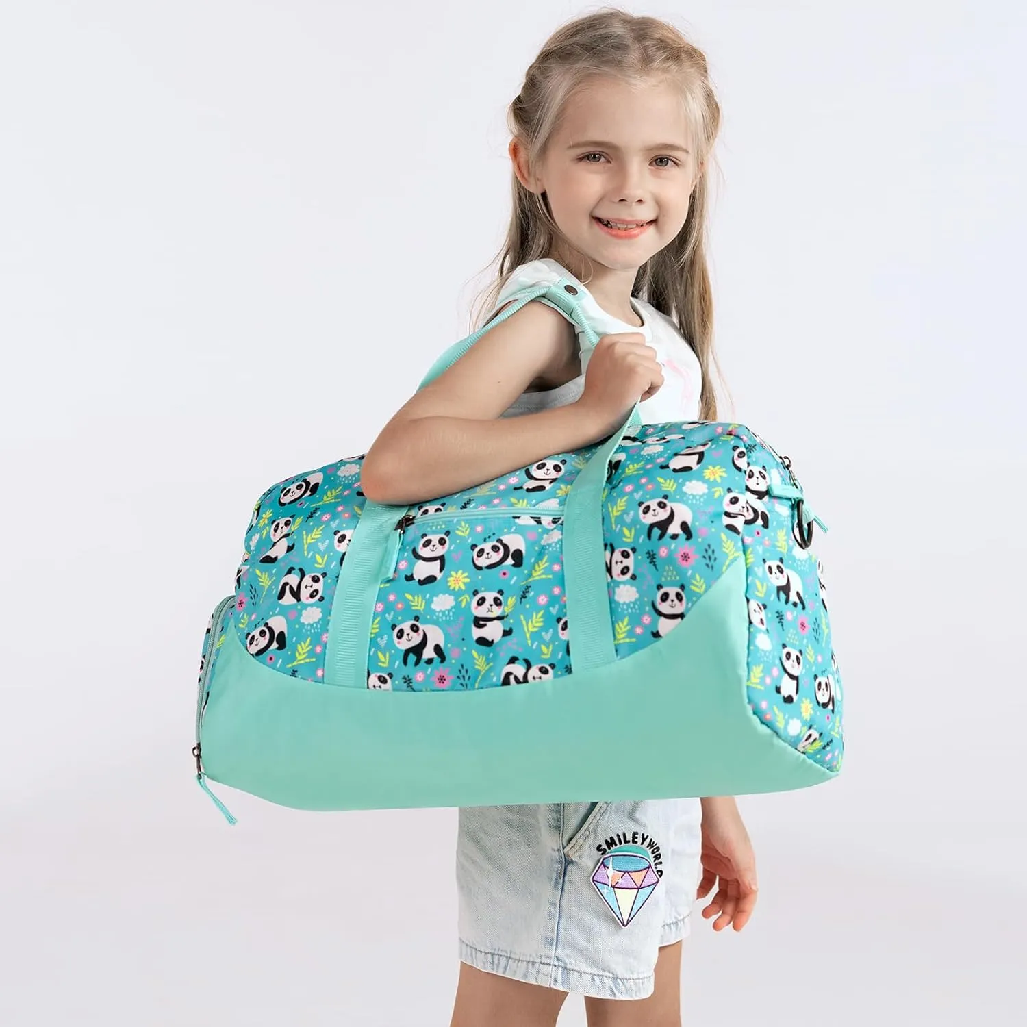 Choco Mocha Kids Duffle Bag Girls - Panda Weekender Overnight Bags for Girl Ages 9-12, Blue