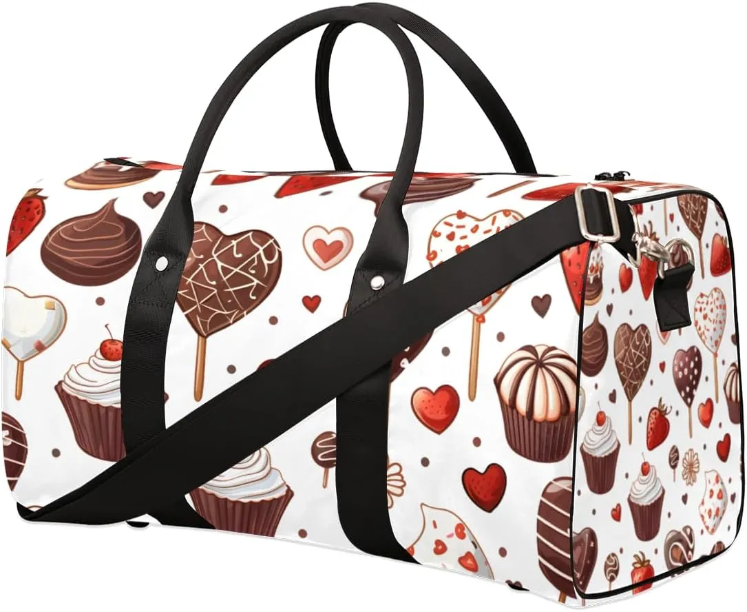 Chocolate Cake Travel Duffle Bag for Women Men Gym Duffel Foldable Bag Waterproof Weekender Strawberry Cherry Duffle Tote