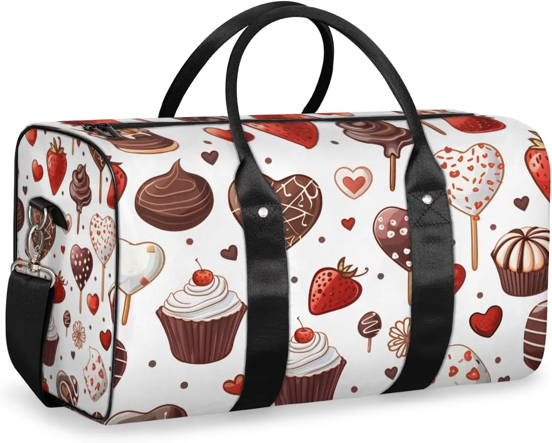 Chocolate Cake Travel Duffle Bag for Women Men Gym Duffel Foldable Bag Waterproof Weekender Strawberry Cherry Duffle Tote