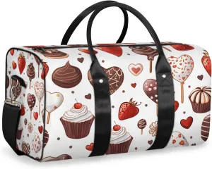 Chocolate Cake Travel Duffle Bag for Women Men Gym Duffel Foldable Bag Waterproof Weekender Strawberry Cherry Duffle Tote