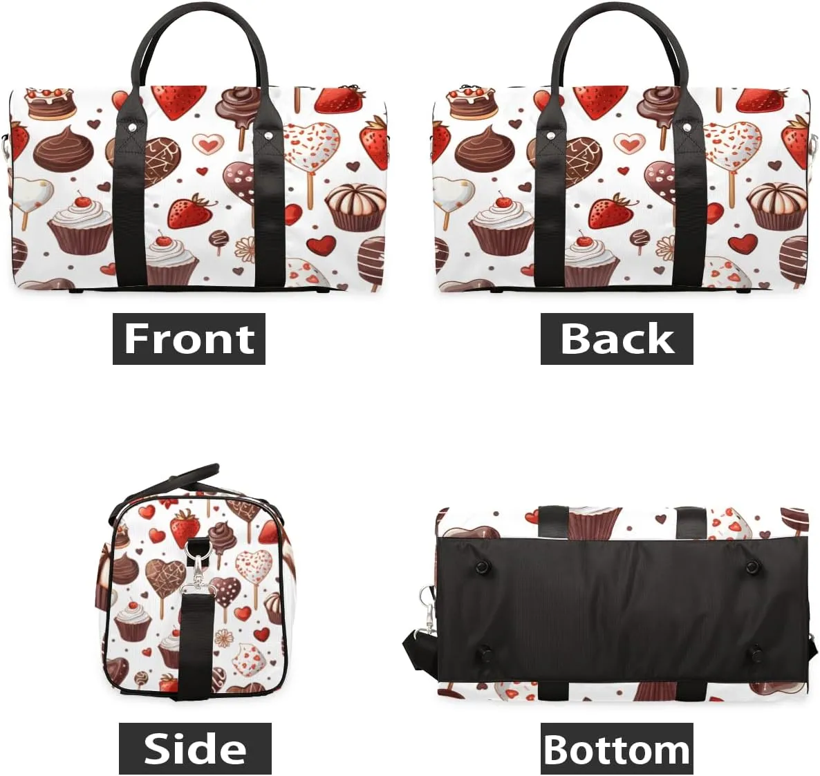 Chocolate Cake Travel Duffle Bag for Women Men Gym Duffel Foldable Bag Waterproof Weekender Strawberry Cherry Duffle Tote