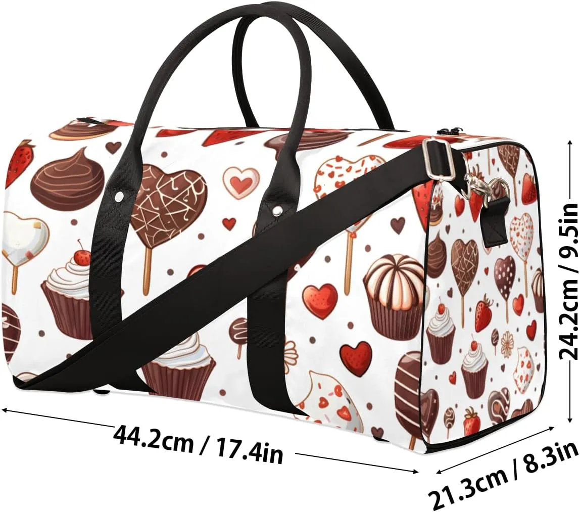 Chocolate Cake Travel Duffle Bag for Women Men Gym Duffel Foldable Bag Waterproof Weekender Strawberry Cherry Duffle Tote