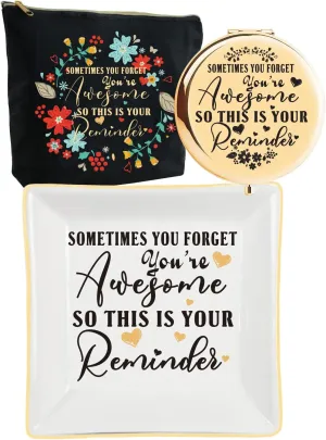 Christmas Gifts for Women,You Are Awesome Cosmetic Bag Makeup Pouch,You Are Awesome Trinket Dish,You Are Awesome Mirror,Sometimes You Forget Your Awesome Gifts,Inspirational Gifts,Motivational Gifts