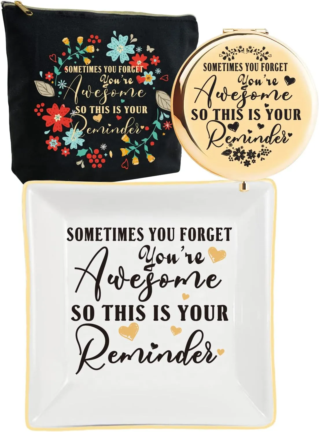 Christmas Gifts for Women,You Are Awesome Cosmetic Bag Makeup Pouch,You Are Awesome Trinket Dish,You Are Awesome Mirror,Sometimes You Forget Your Awesome Gifts,Inspirational Gifts,Motivational Gifts