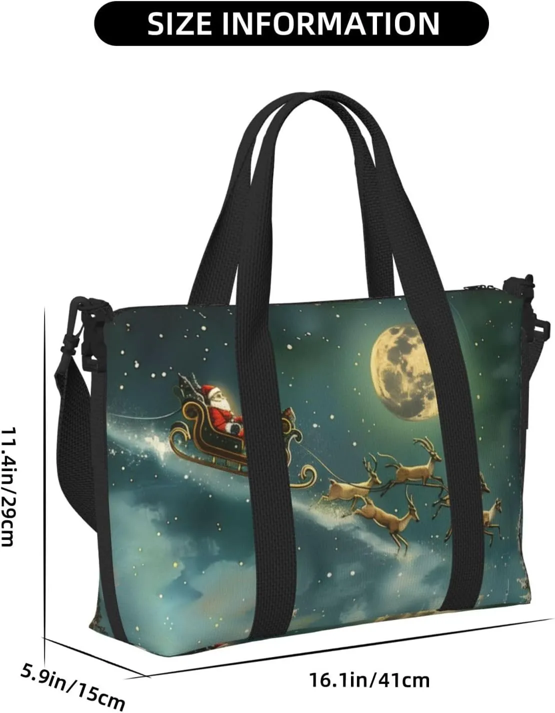 Christmas Santa Claus art print Travel Duffel Bag, Sports Tote Gym Bag, Swim Pool Bag Large Shoulder Tote Bag for Beach Weekender