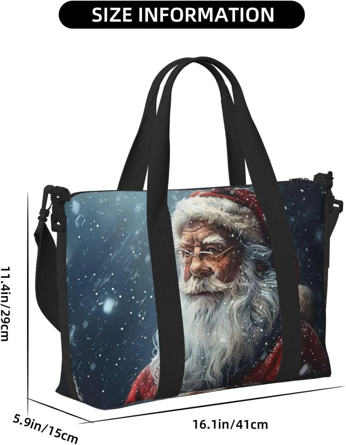 Christmas santa claus snow print Travel Duffel Bag, Sports Tote Gym Bag, Swim Pool Bag Large Shoulder Tote Bag for Beach Weekender