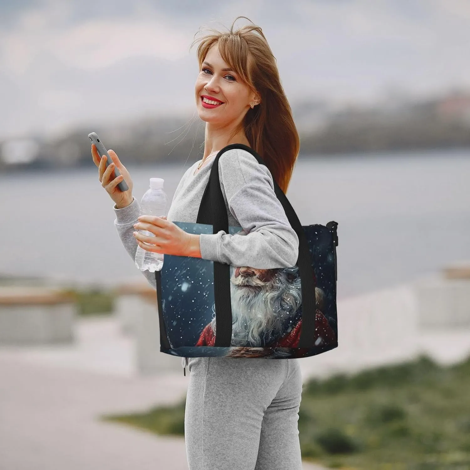 Christmas santa claus snow print Travel Duffel Bag, Sports Tote Gym Bag, Swim Pool Bag Large Shoulder Tote Bag for Beach Weekender