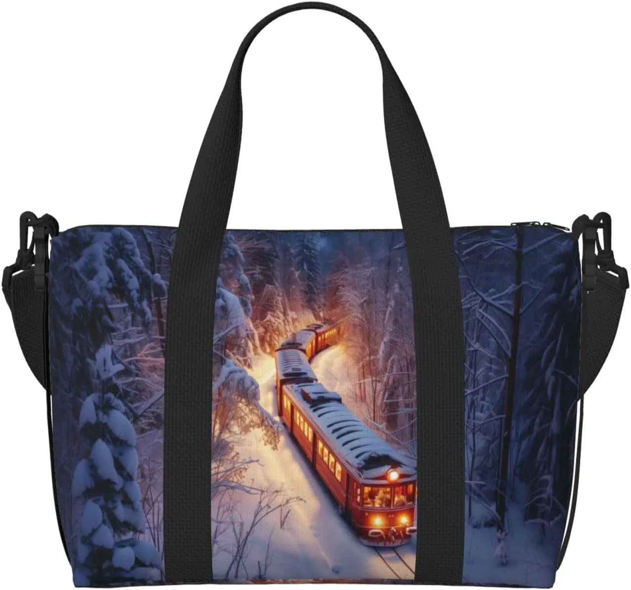 Christmas train print Travel Duffel Bag, Sports Tote Gym Bag, Swim Pool Bag Large Shoulder Tote Bag for Beach Weekender