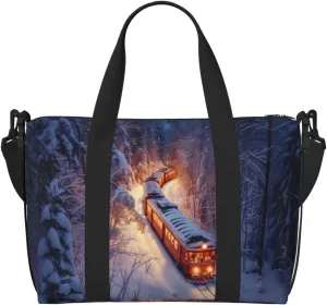 Christmas train print Travel Duffel Bag, Sports Tote Gym Bag, Swim Pool Bag Large Shoulder Tote Bag for Beach Weekender