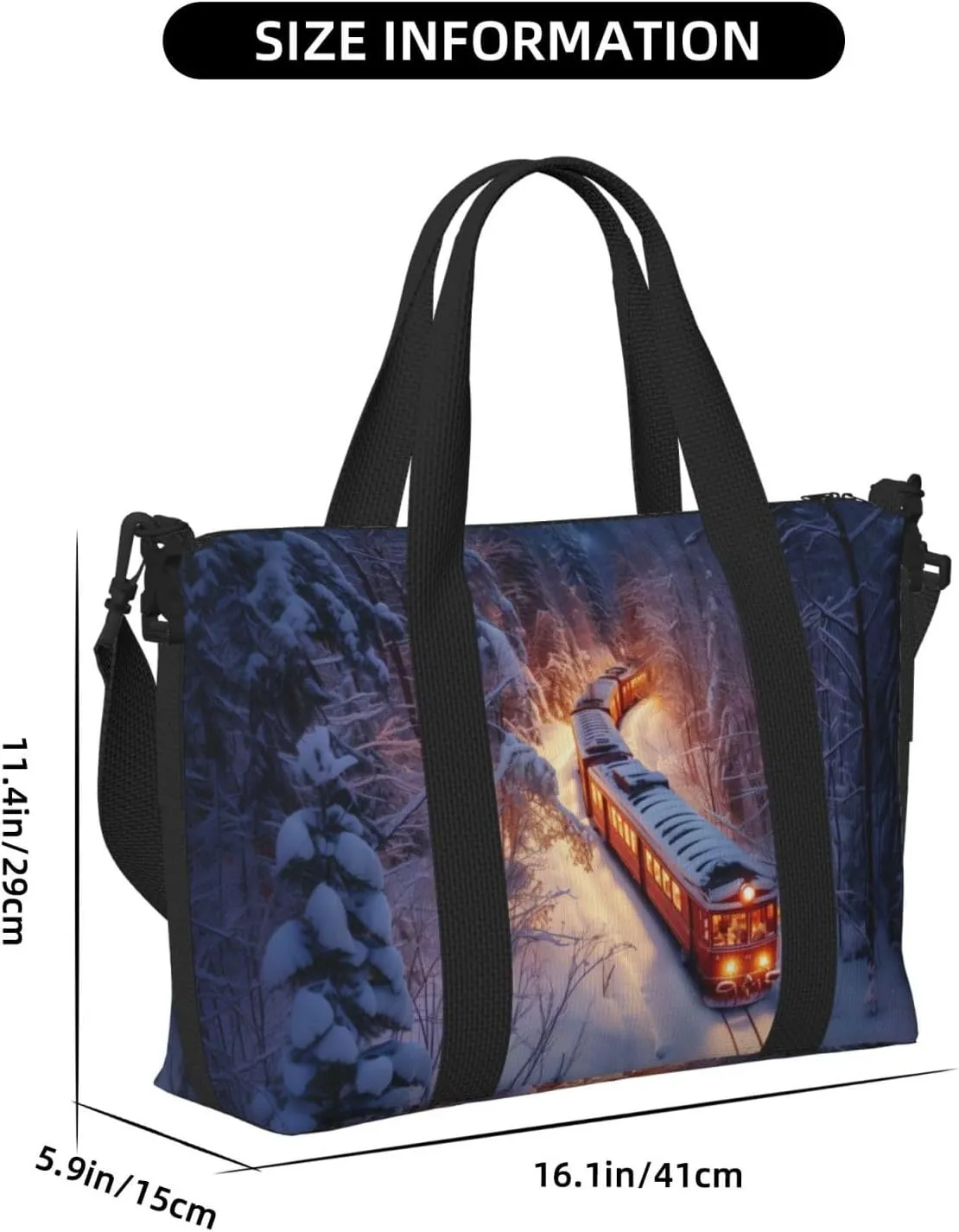Christmas train print Travel Duffel Bag, Sports Tote Gym Bag, Swim Pool Bag Large Shoulder Tote Bag for Beach Weekender