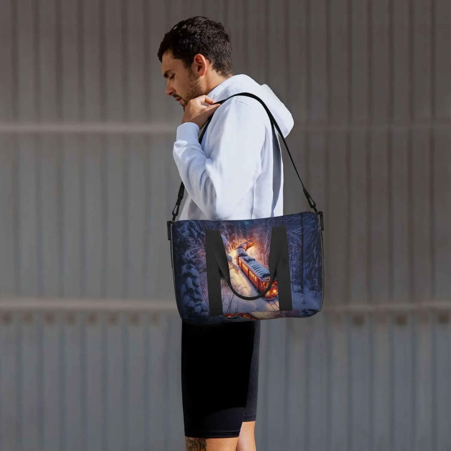 Christmas train print Travel Duffel Bag, Sports Tote Gym Bag, Swim Pool Bag Large Shoulder Tote Bag for Beach Weekender