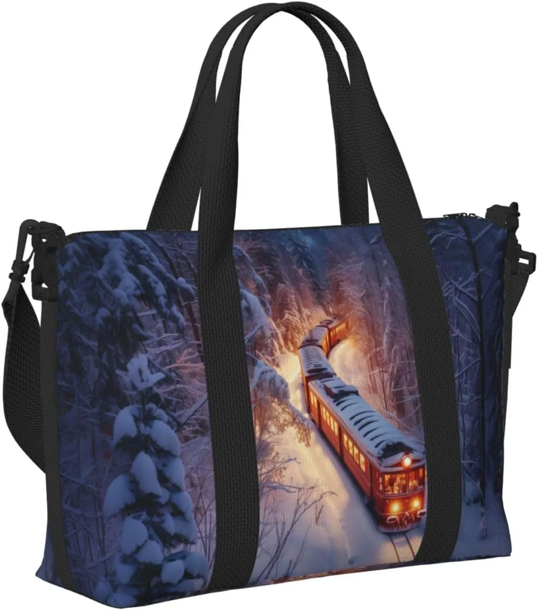 Christmas train print Travel Duffel Bag, Sports Tote Gym Bag, Swim Pool Bag Large Shoulder Tote Bag for Beach Weekender