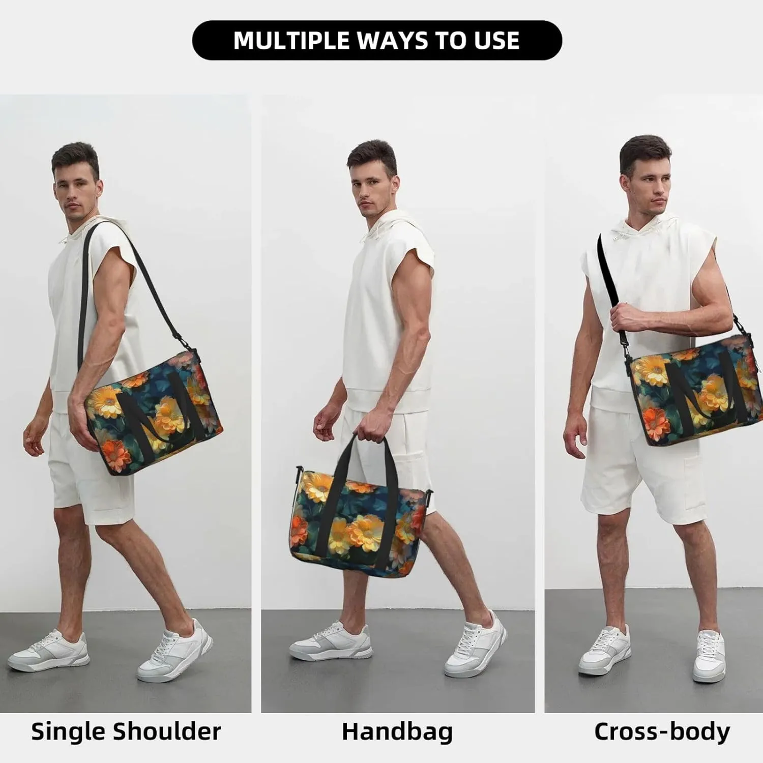 chrysanthemums print Travel Duffel Bag, Sports Tote Gym Bag, Swim Pool Bag Large Shoulder Tote Bag for Beach Weekender