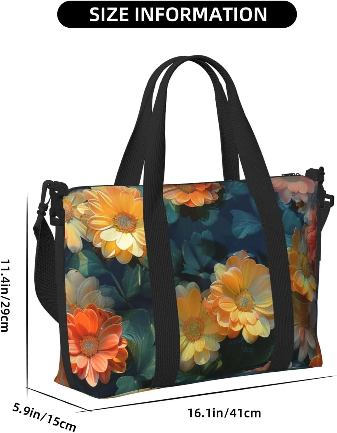 chrysanthemums print Travel Duffel Bag, Sports Tote Gym Bag, Swim Pool Bag Large Shoulder Tote Bag for Beach Weekender