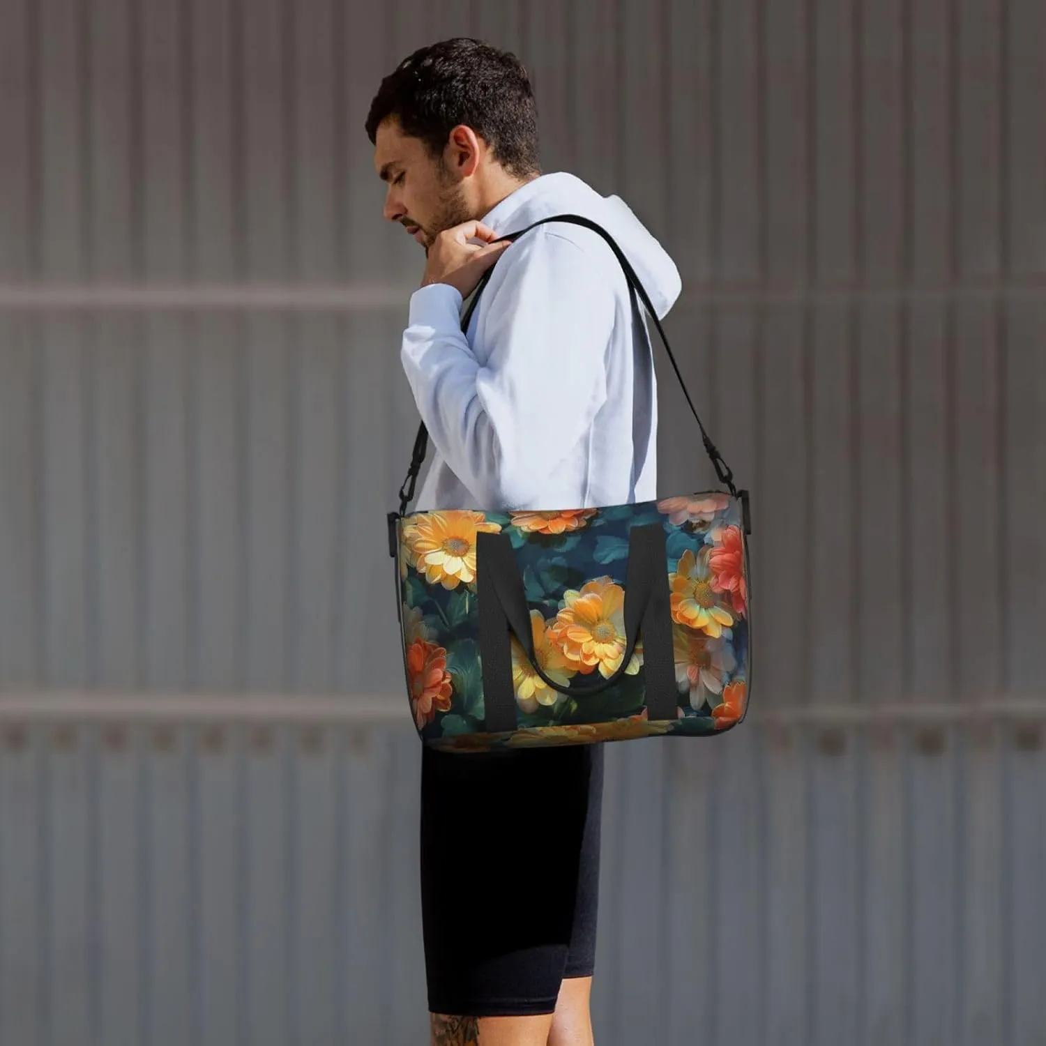 chrysanthemums print Travel Duffel Bag, Sports Tote Gym Bag, Swim Pool Bag Large Shoulder Tote Bag for Beach Weekender