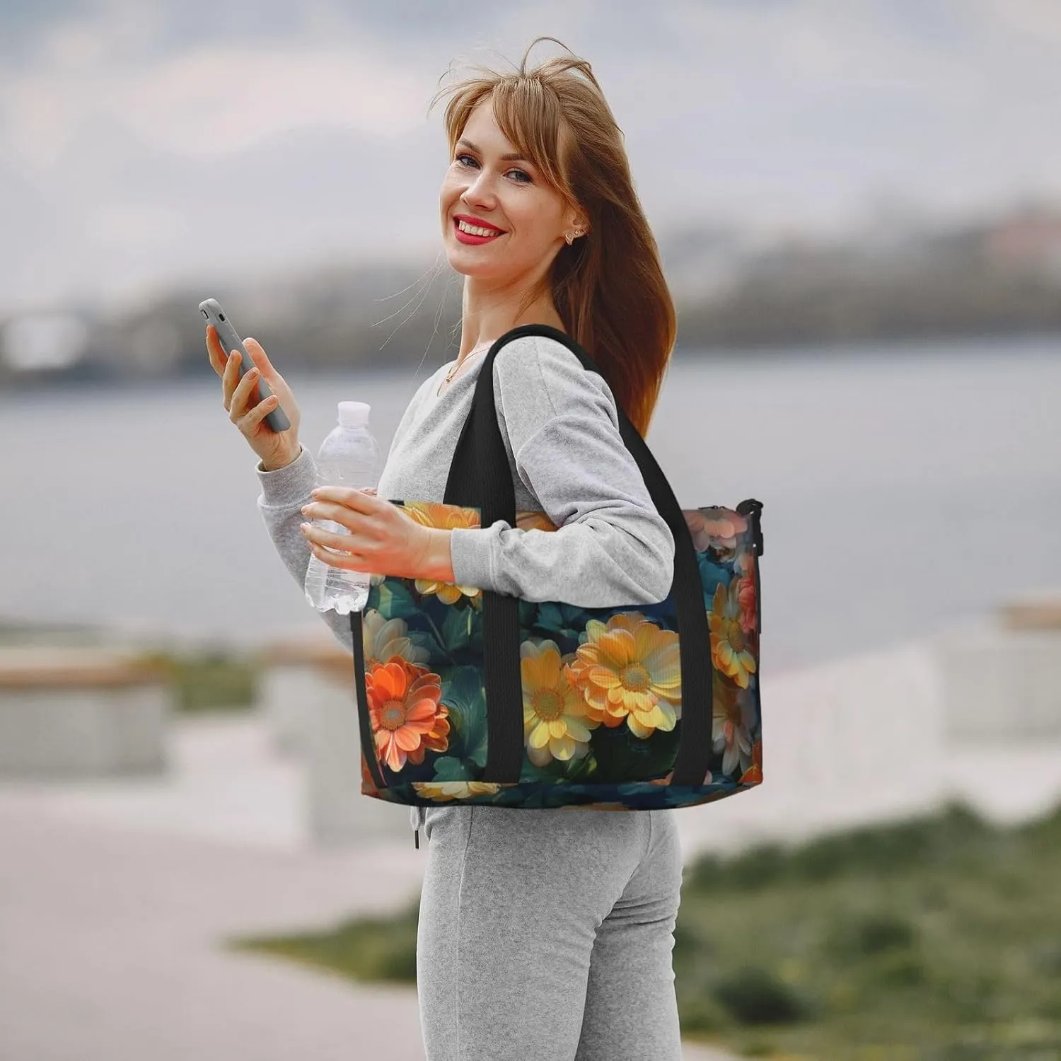 chrysanthemums print Travel Duffel Bag, Sports Tote Gym Bag, Swim Pool Bag Large Shoulder Tote Bag for Beach Weekender