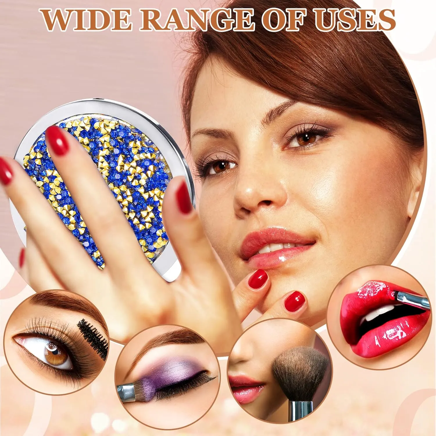 Cindeer 12 Pcs Small Compact Mirror Folding Pocket Makeup Round Hand Held Cosmetic Magnifying Compact Rhinestone Mirror with 1X/2X Magnification for Women Girls Travel (Bright Colors)