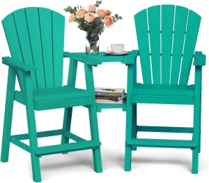 Ciokea Tall Adirondack Chairs Set of 2, HDPE Outdoor Adirondack Bar Stools with Double Connecting Tray, Weather Resistant High Back Adirondack Balcony Chairs for Deck, Lawn, Pool, Backyard, Lake Blue