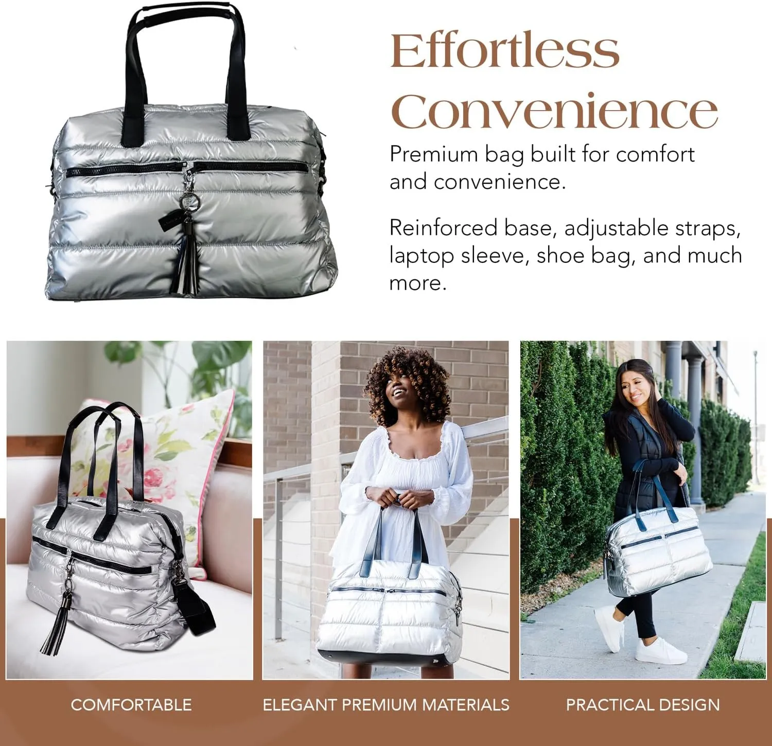 Citi Collective Gallery Weekender Bags for Women-Silver | Versatile Work Bag | Travel Bag with Adjustable Straps for women | Laptop sleeve inside comes with bonus shoe bag & more