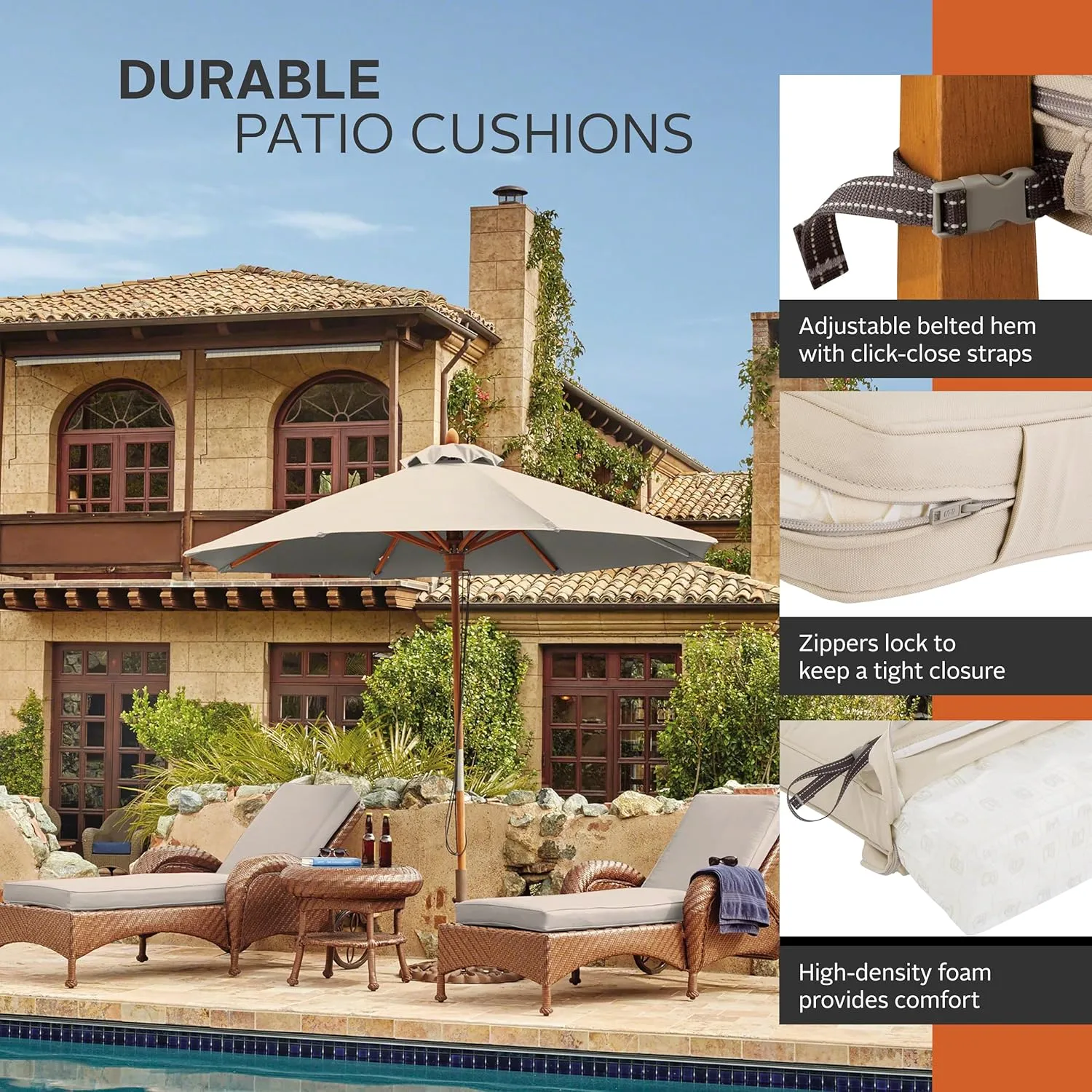 Classic Accessories 62-029-BEIGE-EC Montlake Outdoor Chaise Lounge Cushion, 80 x 26, FadeSafe, Water-Repellent, Antique Beige