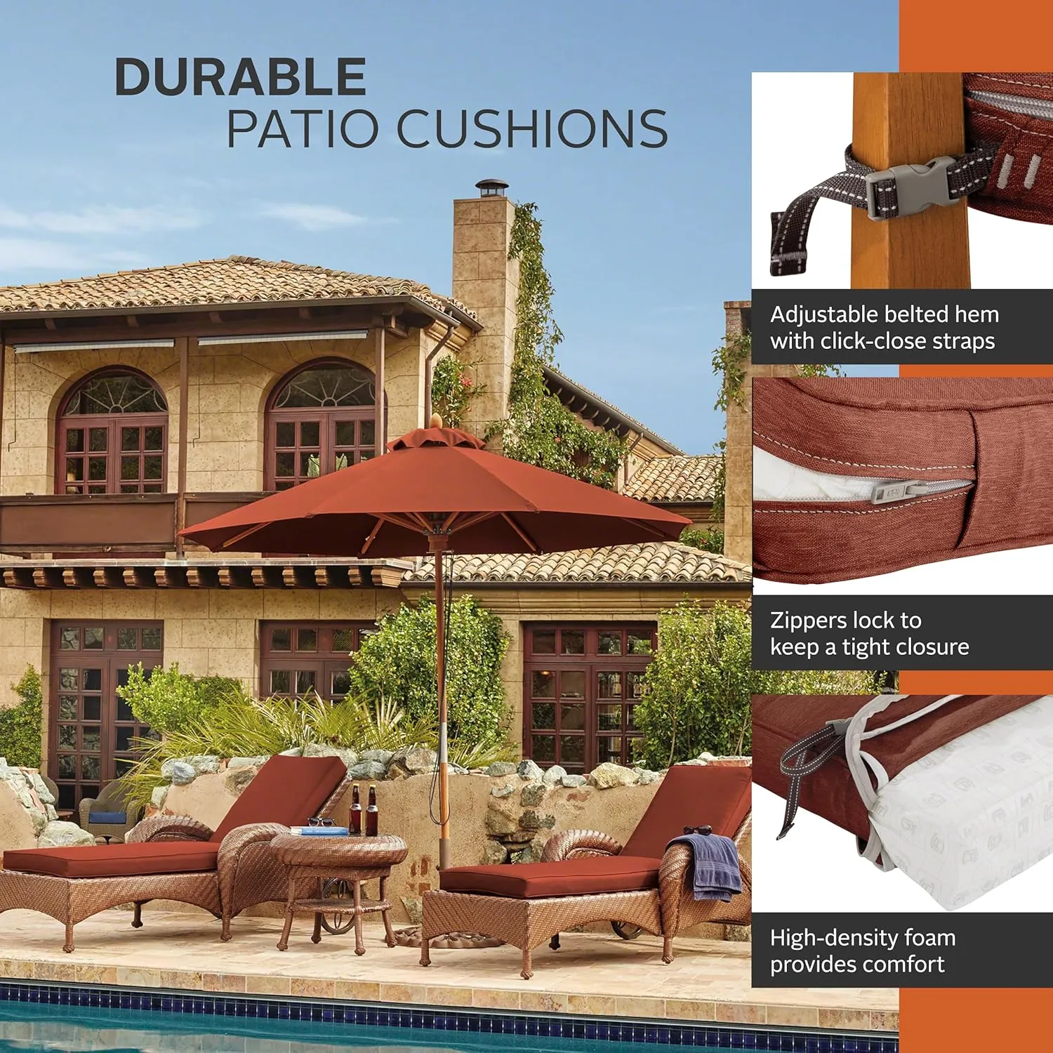 Classic Accessories 62-029-HHENNA-EC Montlake Outdoor Chaise Lounge Cushion, 80 x 26, FadeSafe, Water-Repellent, Heather Henna