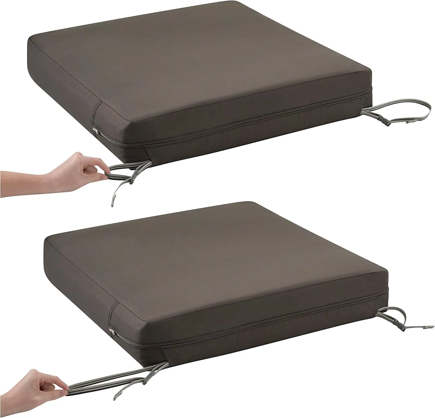 Classic Accessories Ravenna Water-Resistant 21 x 19 x 5 Inch Rectangle Outdoor Seat Cushion Slip Cover, Patio Furniture Chair Cushion Cover, Dark Taupe, Patio Furniture Cushion Covers