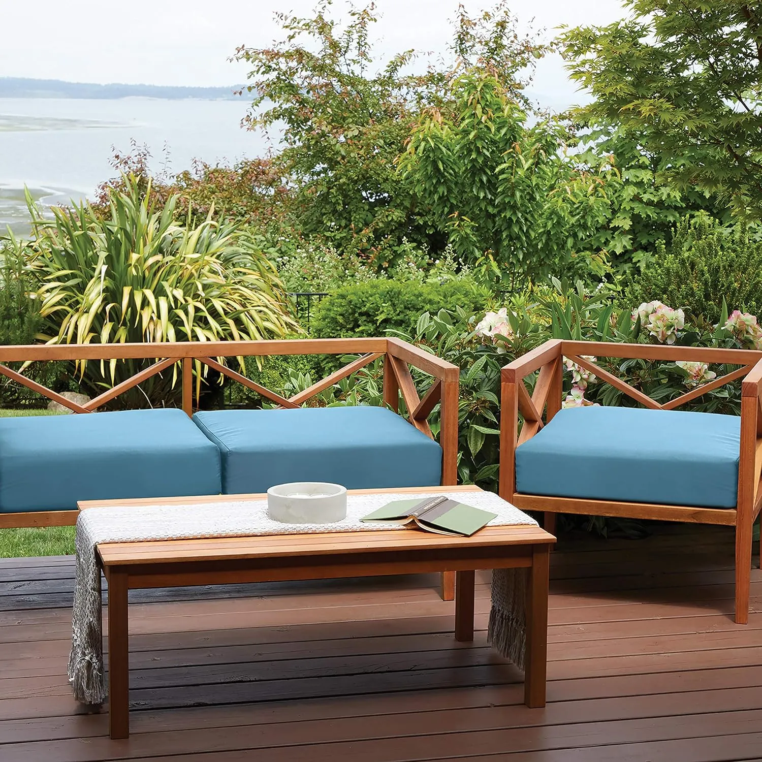 Classic Accessories Ravenna Water-Resistant 23 x 23 x 5 Inch Square Patio Seat Cushion Slip Cover & Foam, Empire Blue, Lounge Chair Cushion