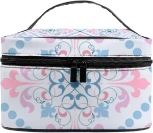 Classic Damask Background Large Capacity Travel Cosmetic Toiletry Makeup Bag Case Waterproof Makeup Organizer Portable Storage Bags with Handle Zipper for Women Girls