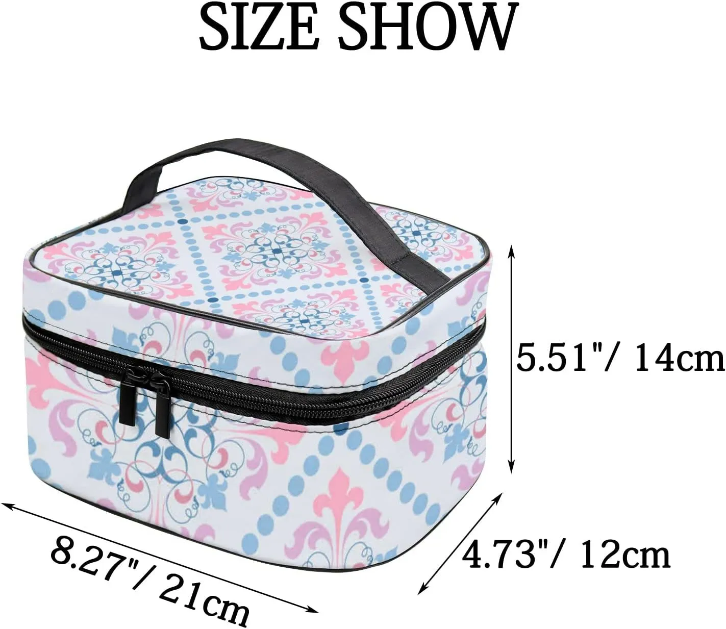 Classic Damask Background Large Capacity Travel Cosmetic Toiletry Makeup Bag Case Waterproof Makeup Organizer Portable Storage Bags with Handle Zipper for Women Girls