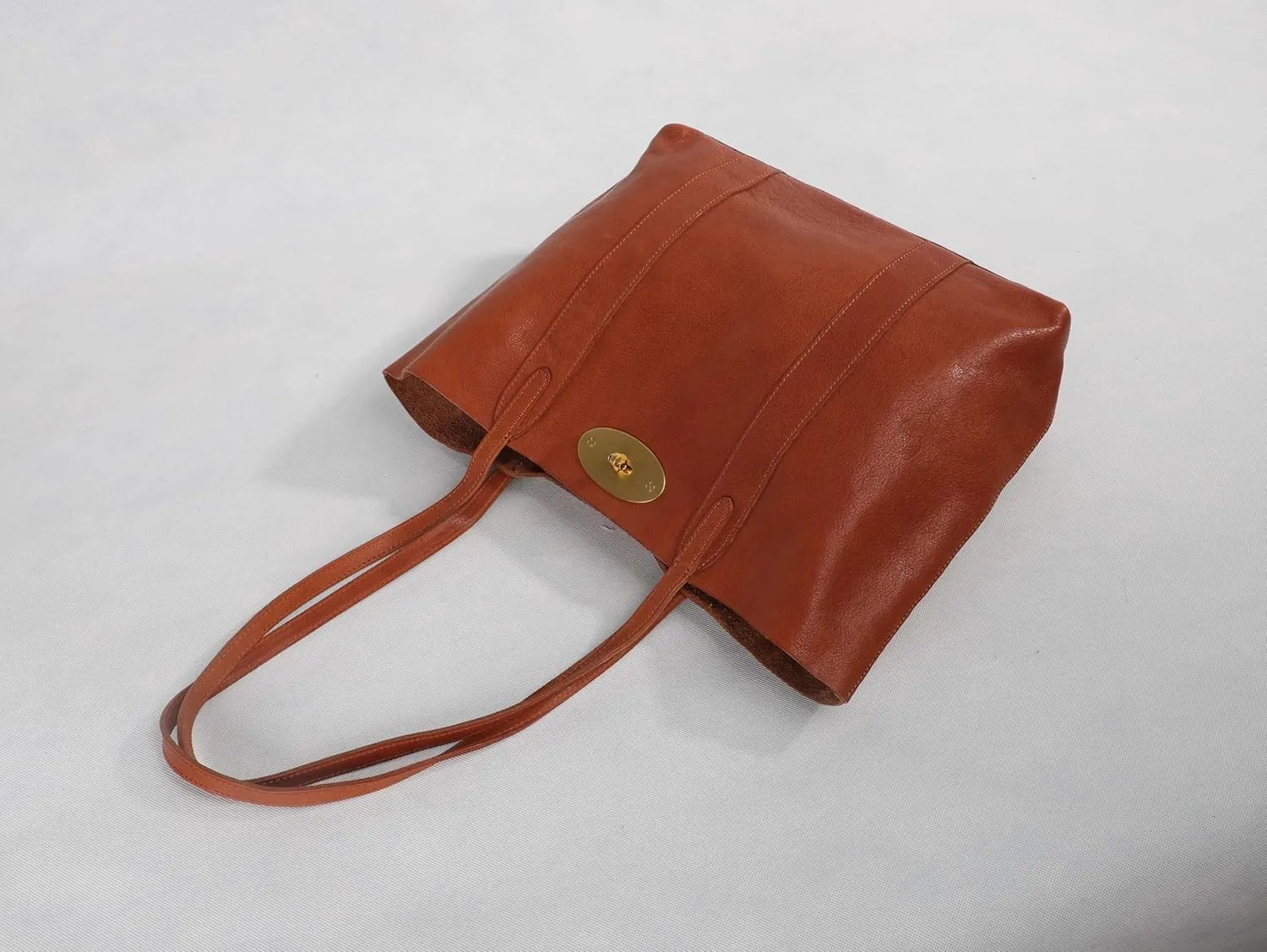 Classic Leather Tote Bag with Gold-Tone Hardware, Large Capacity Shopping Handbag, Black and Brown (Brown)
