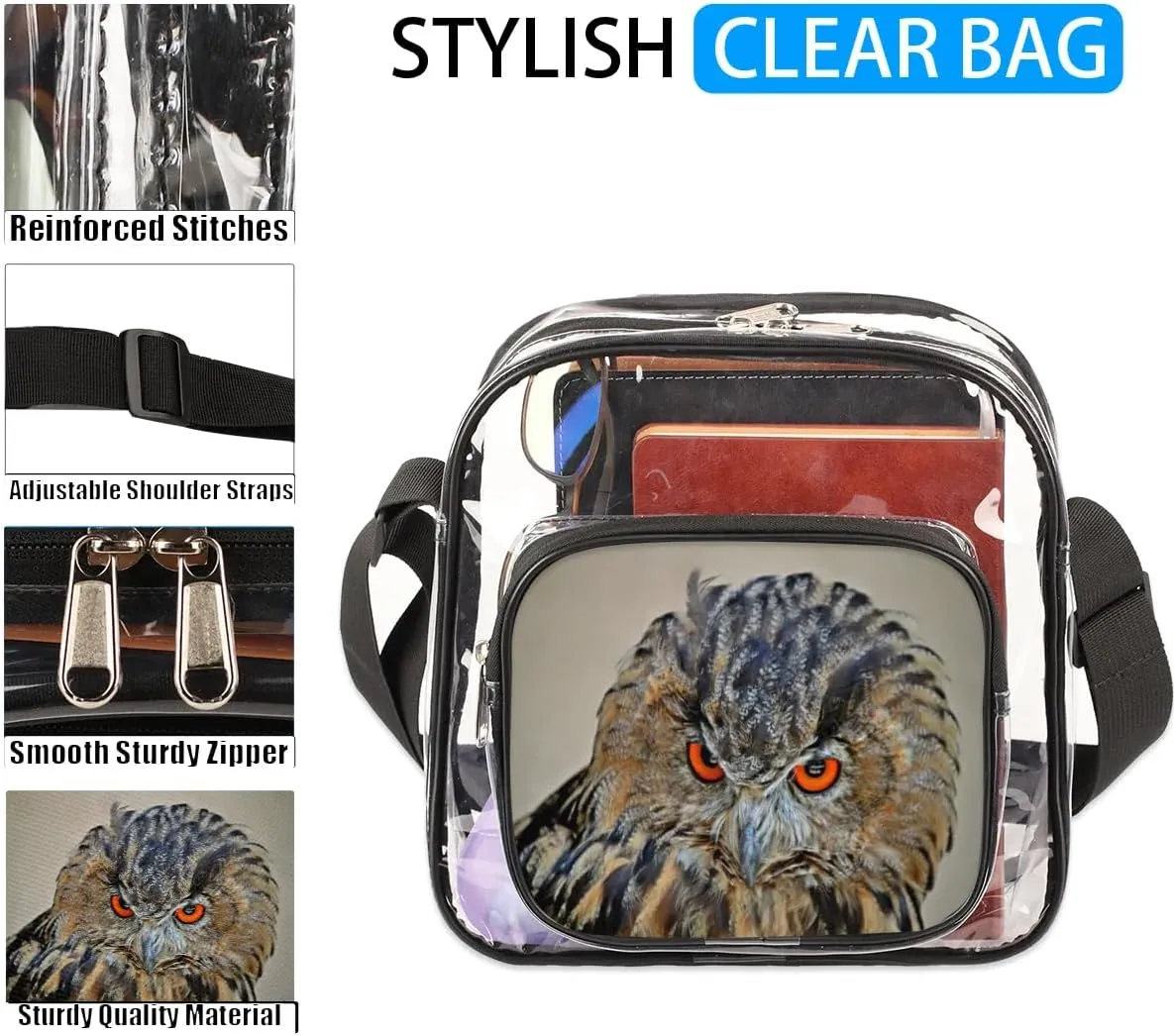 Clear Crossbody Bag Stadium Approved for Women and Men Transparent Messenger Shoulder Bag Clear Purse Bag