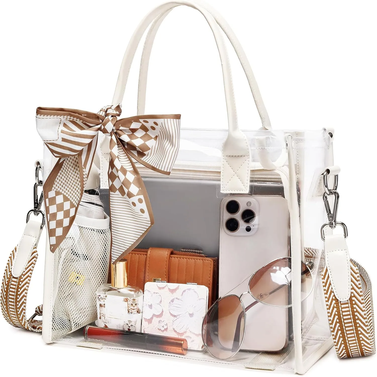 Clear Tote Bag Stadium Events Transparent Clear Purse for Women Thick PVC Shoulder Bag with Guitar Strap for Concert