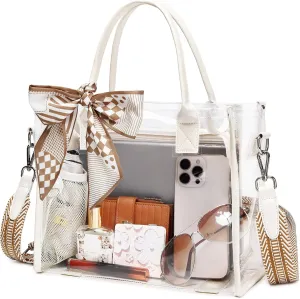 Clear Tote Bag Stadium Events Transparent Clear Purse for Women Thick PVC Shoulder Bag with Guitar Strap for Concert