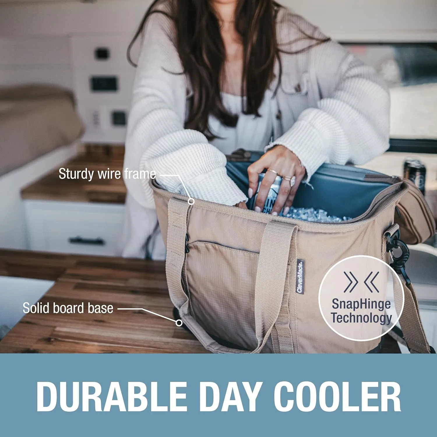 CleverMade Collapsible Insulated Cooler Bag – 50 Can Leakproof Soft Cooler for Beach, Travel, Car – Shoulder Strap, Bottle Opener – Ocean