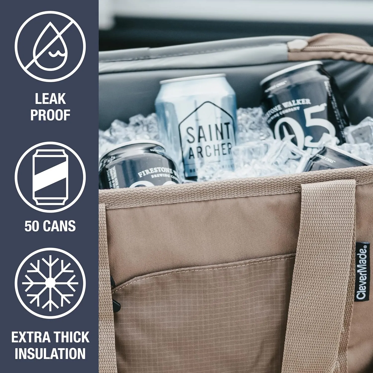 CleverMade Collapsible Insulated Cooler Bag – 50 Can Leakproof Soft Cooler for Beach, Travel, Car – Shoulder Strap, Bottle Opener – Ocean