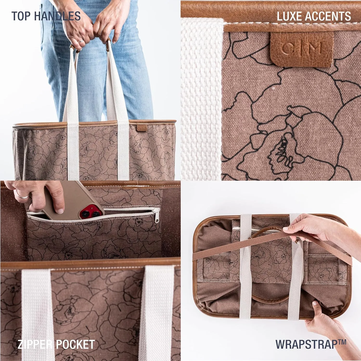 CleverMade Collapsible LUXE Tote - Peony 1 Pack 30L / 8 Gal - Reusable Utility Grocery Shopping Storage Bag Organizer with Handles Reinforced Bottom