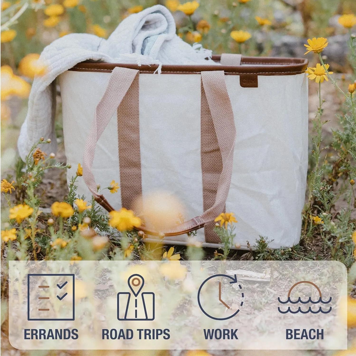 CleverMade Collapsible LUXE Tote - Peony 1 Pack 30L / 8 Gal - Reusable Utility Grocery Shopping Storage Bag Organizer with Handles Reinforced Bottom