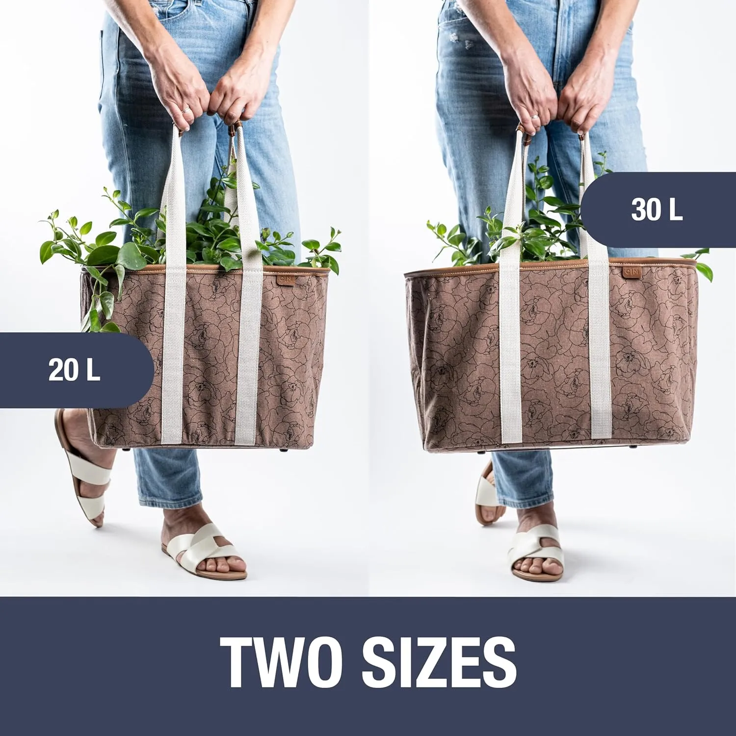 CleverMade Collapsible LUXE Tote - Peony 1 Pack 30L / 8 Gal - Reusable Utility Grocery Shopping Storage Bag Organizer with Handles Reinforced Bottom