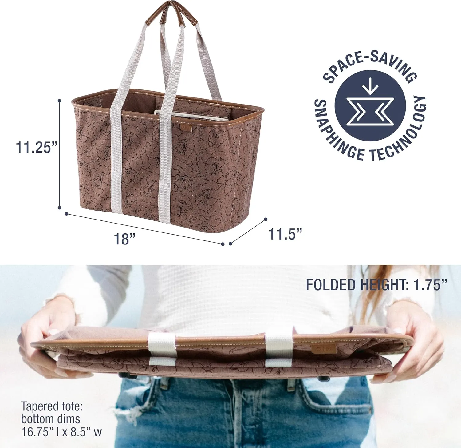 CleverMade Collapsible LUXE Tote - Peony 1 Pack 30L / 8 Gal - Reusable Utility Grocery Shopping Storage Bag Organizer with Handles Reinforced Bottom
