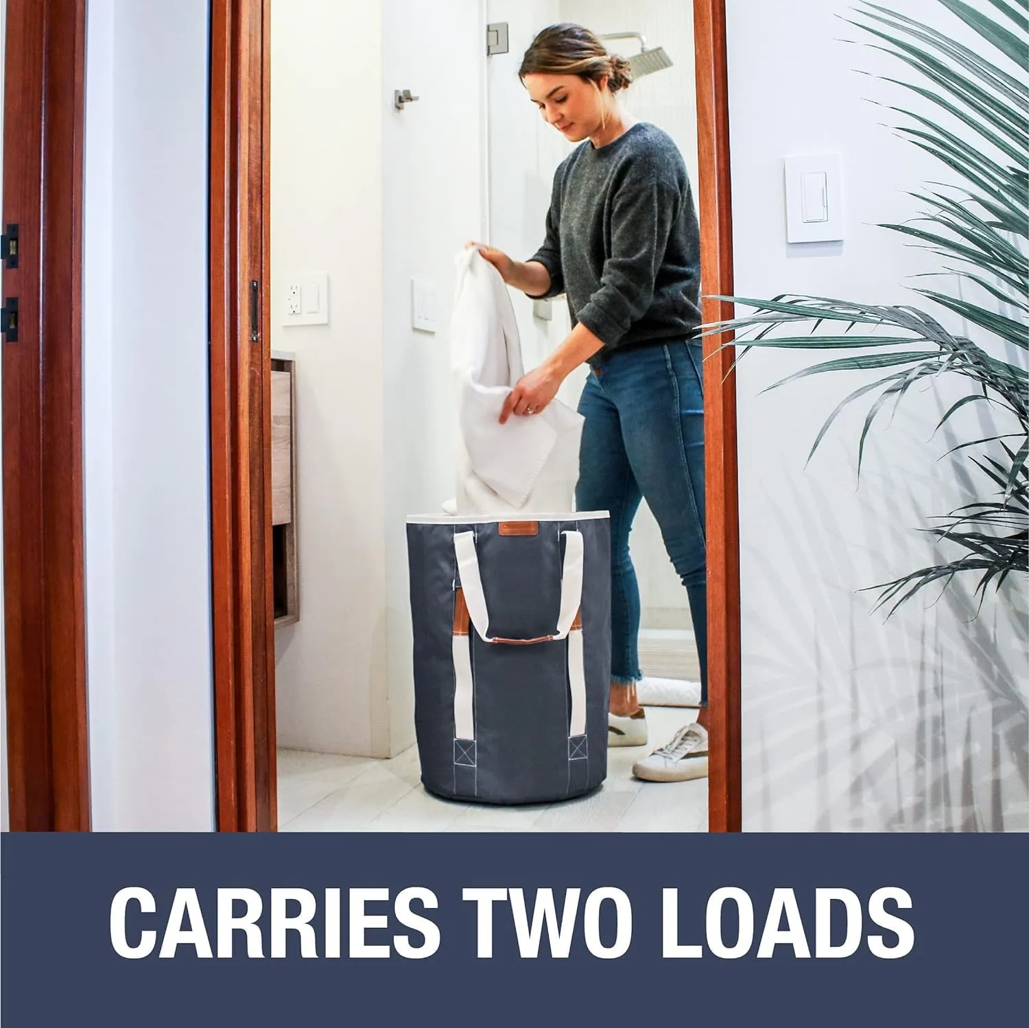 CleverMade Laundry Backpack Duffel Bag with Shoulder Straps - 62L / 16 Gal XL, Charcoal Cream,Drawstring Closure for Travel Clothes Gym College Dorm