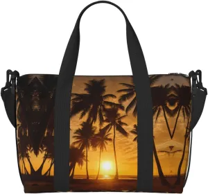 coconut palm Hand-held travel bag, messenger casual handbag, suitable for work, travel, fitness, tourism, women's zipper storage bag,