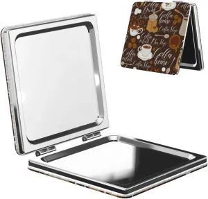Coffee Theme Pattern Small Makeup Mirror Portable Travel Cosmetic Mirror Folding Small Pocket Mirror