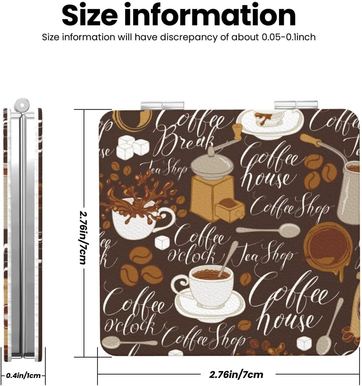 Coffee Theme Pattern Small Makeup Mirror Portable Travel Cosmetic Mirror Folding Small Pocket Mirror
