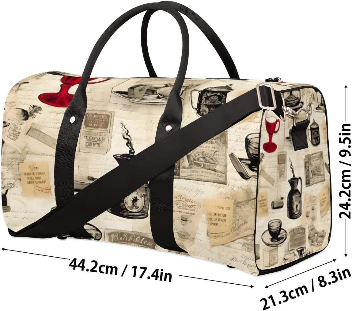 Coffee Theme Travel Duffle Bag for Women Men Gym Duffel Foldable Bag Waterproof Weekender Vintage Cup Duffle Tote