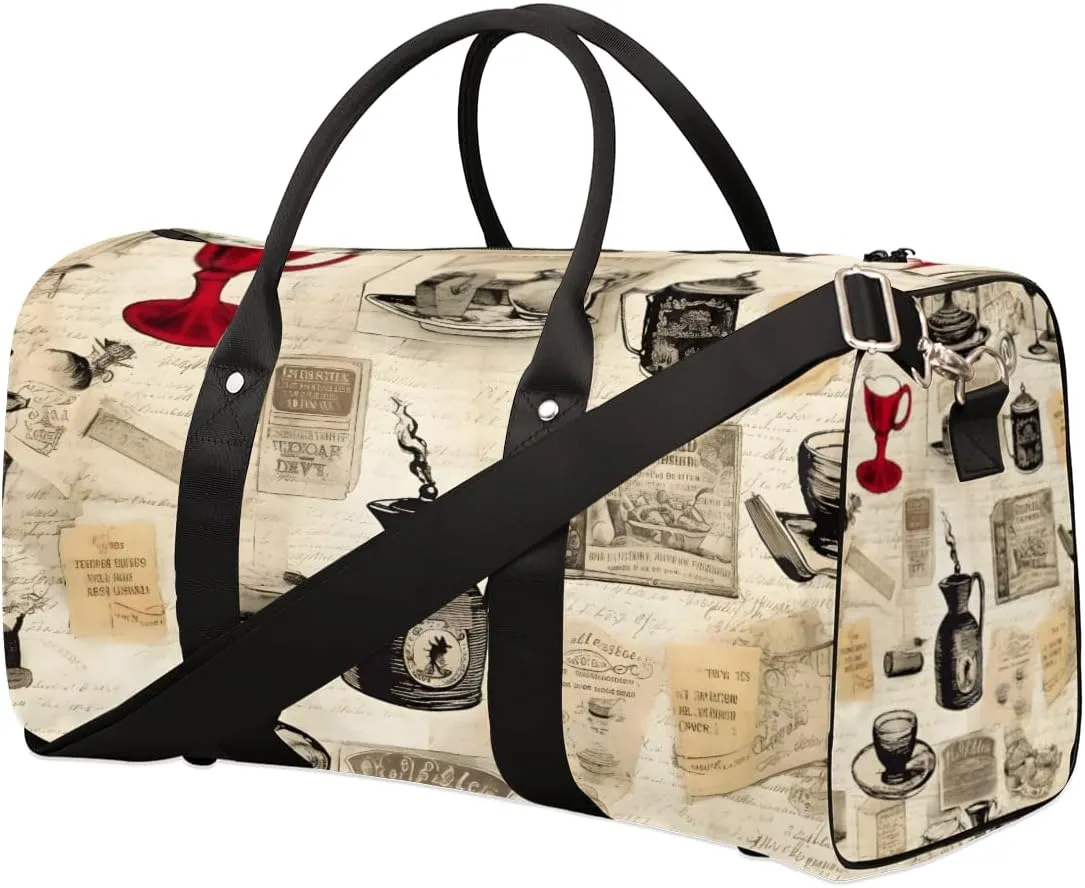 Coffee Theme Travel Duffle Bag for Women Men Gym Duffel Foldable Bag Waterproof Weekender Vintage Cup Duffle Tote