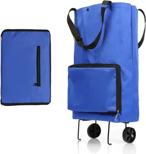 Collapsible Shopping Cart,Folding Lightweight Portable Collapsible Bag with Wheels, Lightweight Waterproof Rolling, Trolley Tote Stair Climbing Cart for Traveling(Blue)